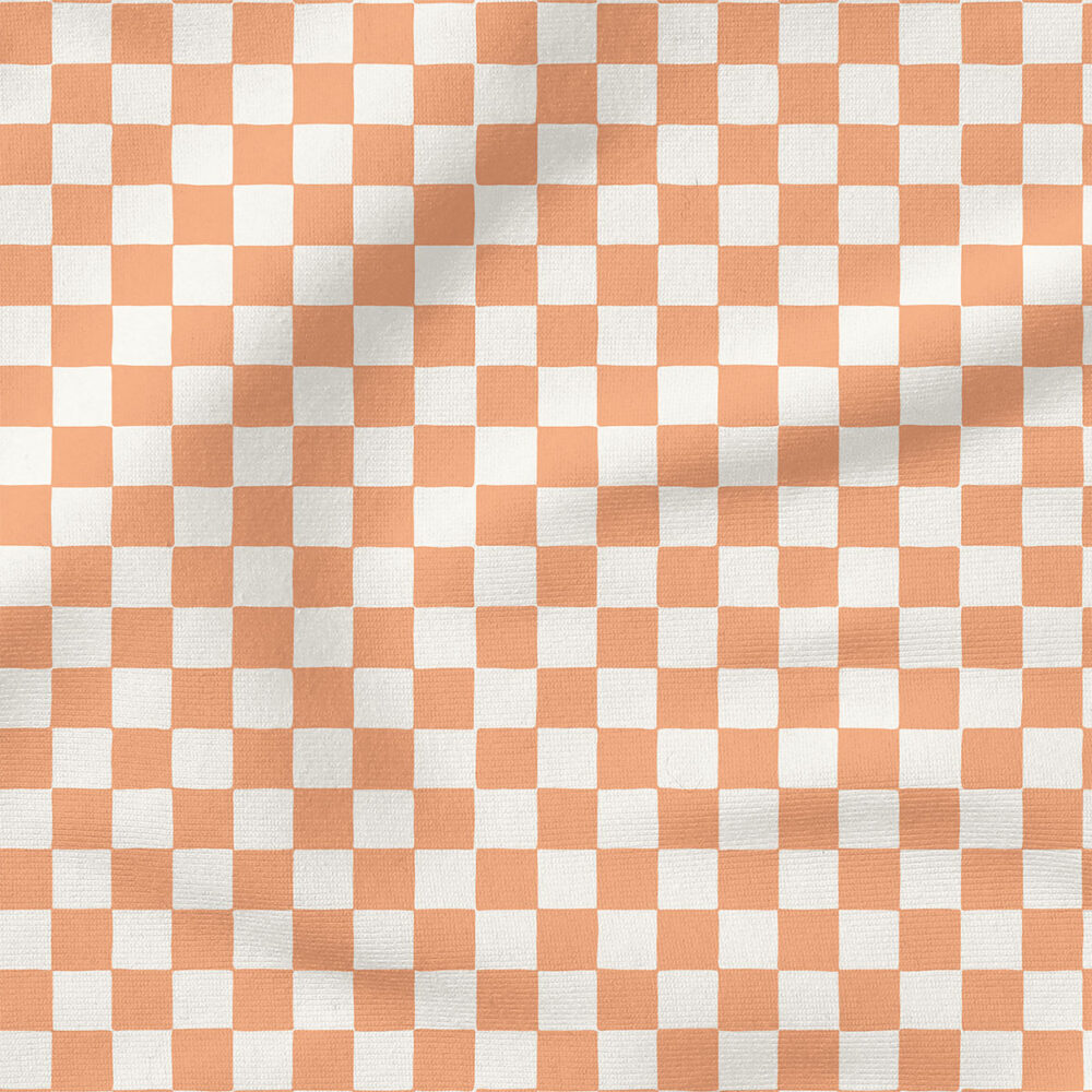 Checkerboard (Peach) | Stripes and Shapes, Children Fabric Design | Erin Kendal